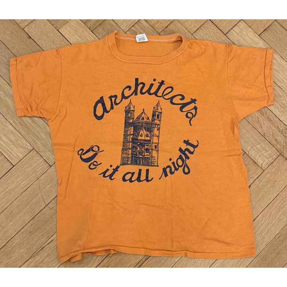 Russell Athletic Orange Architect Graphic T-Shirt (fits Small)